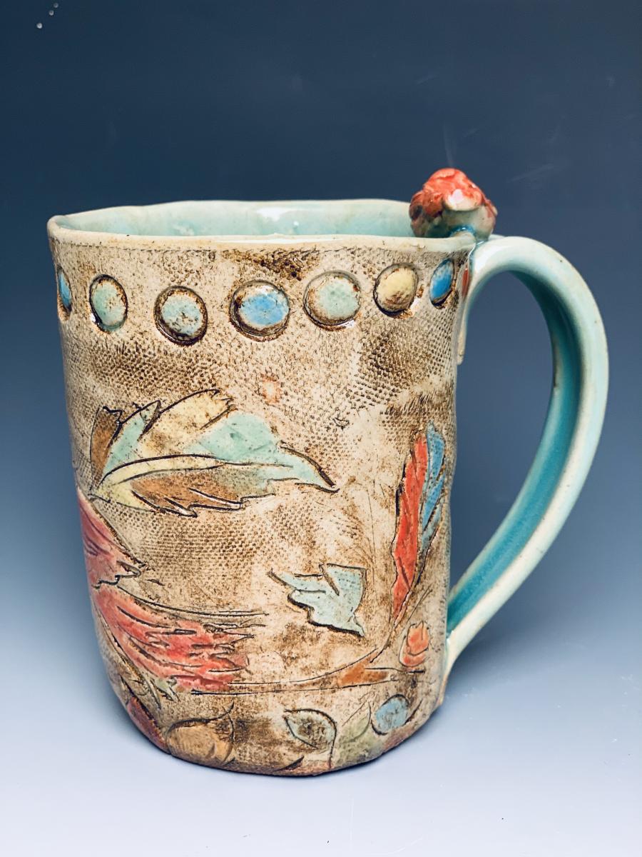 Red bird polka dots picture