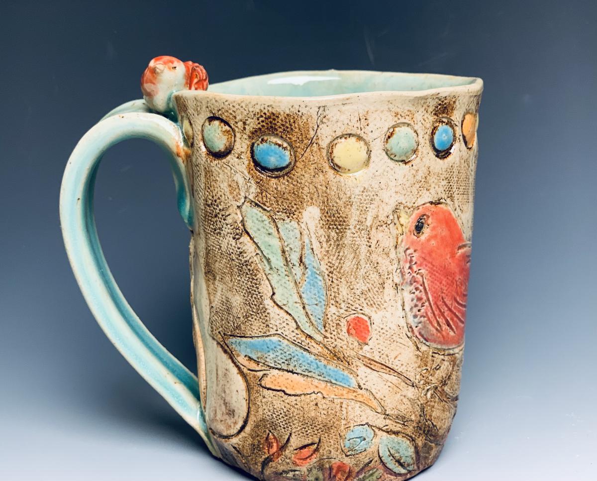 Red bird polka dots picture