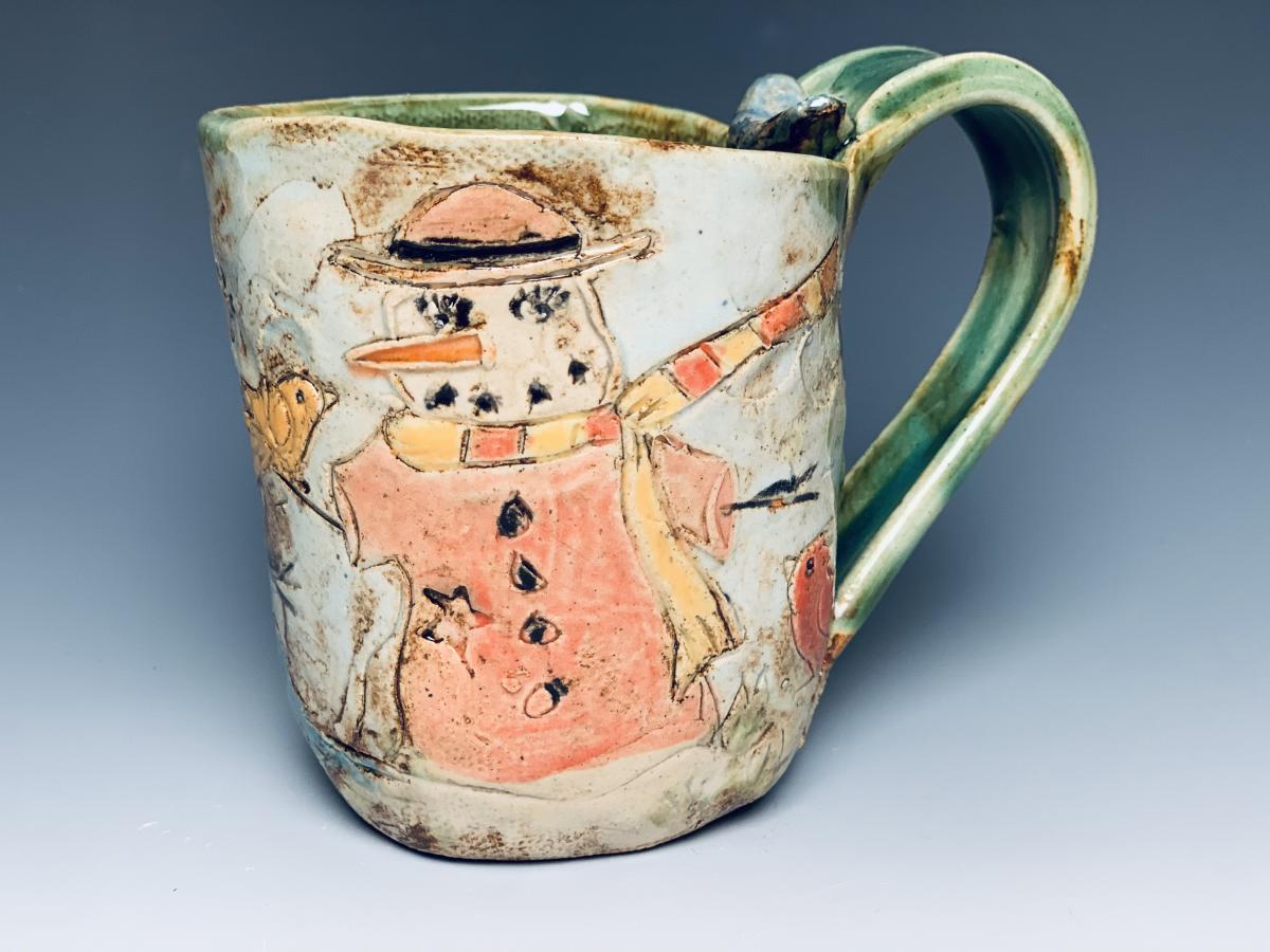 Light blue sky snow men picture