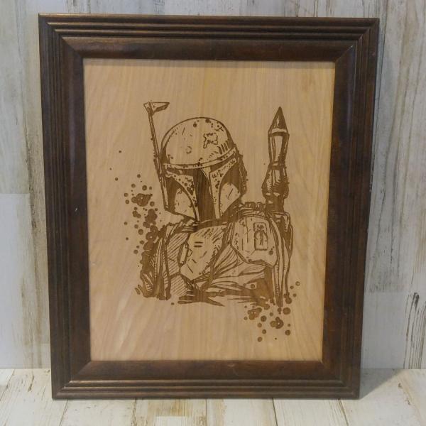 Laser Engraved Wood Insert Boba Fett Mandalorian picture