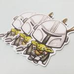 Mando with Child~2 PACK:Watercolor Artist Stickers~Laptop Stickers Bumper waterproof weatherproof