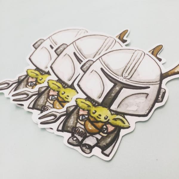 Mando with Child~2 PACK:Watercolor Artist Stickers~Laptop Stickers Bumper waterproof weatherproof