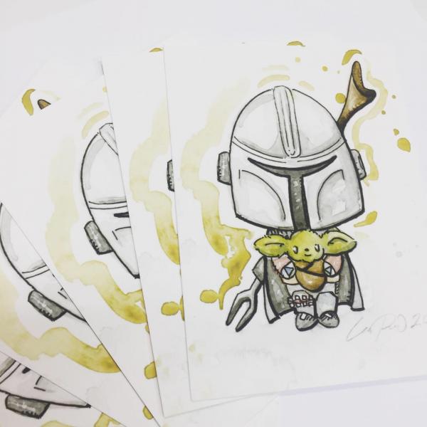 Mando with Child // Original Hand Painted Watercolors PRINT picture