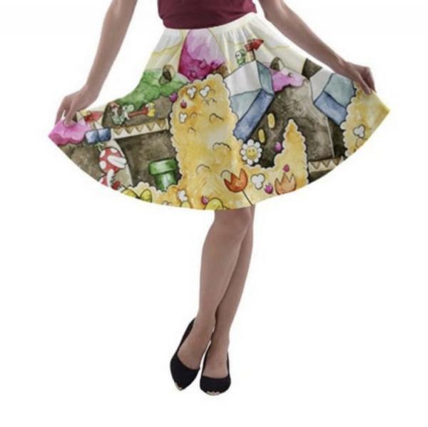 Watercolor Yoshi's Island Tribute High Waisted Flair or Skater Pocket style Skirt picture