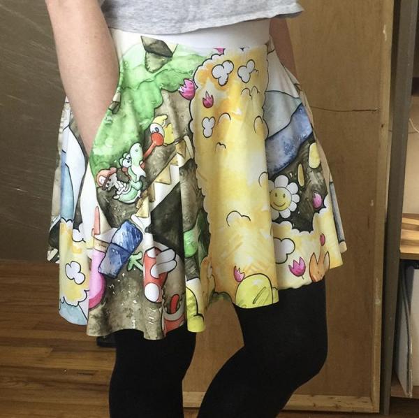 Watercolor Yoshi's Island Tribute High Waisted Flair or Skater Pocket style Skirt picture