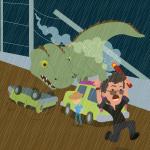 Jurassic Park T-Rex VS. Malcolm - 8x8 Art Print