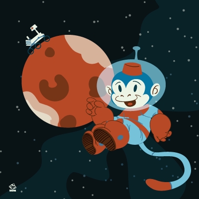 Space Monkey & Mars 8X8 Art Print