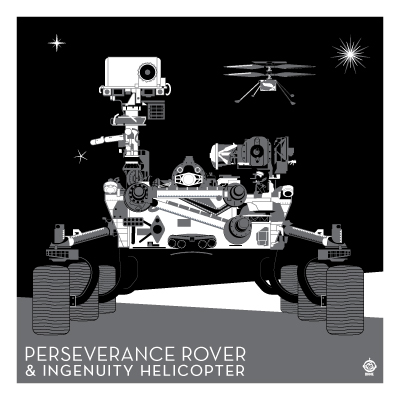 Perseverance Mars Rover & Ingenuity Mars Helicopter - 10x10 Giclee Print picture