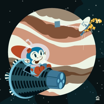 Space Monkey & Jupiter 8X8 Art Print