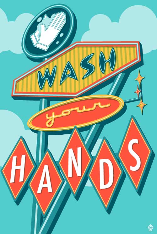 Wash Your Hands - 12x18 Retro Neon Sign Print