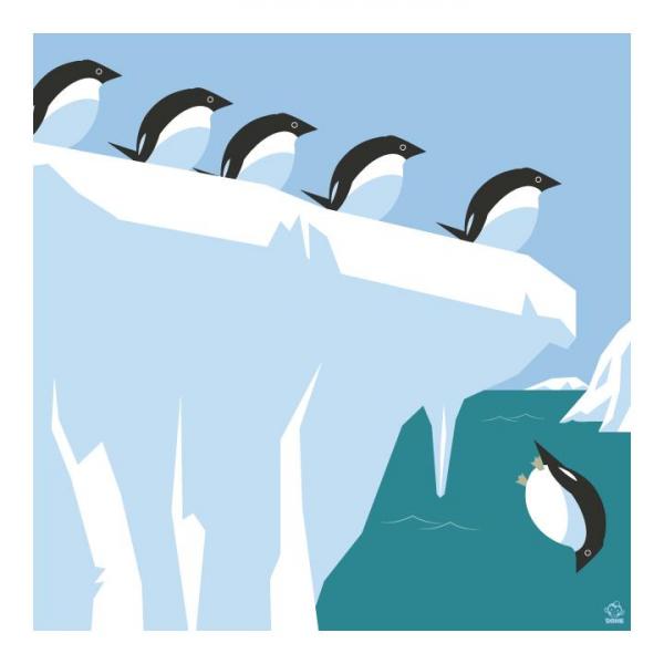 Polar Bear Club Adelie Penguins 10x10 Giclee Print