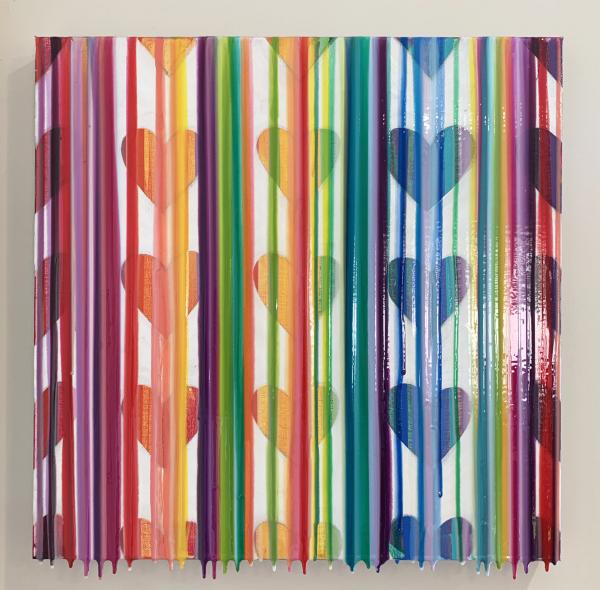 Dripping Hearts with stripes original painting 20x20