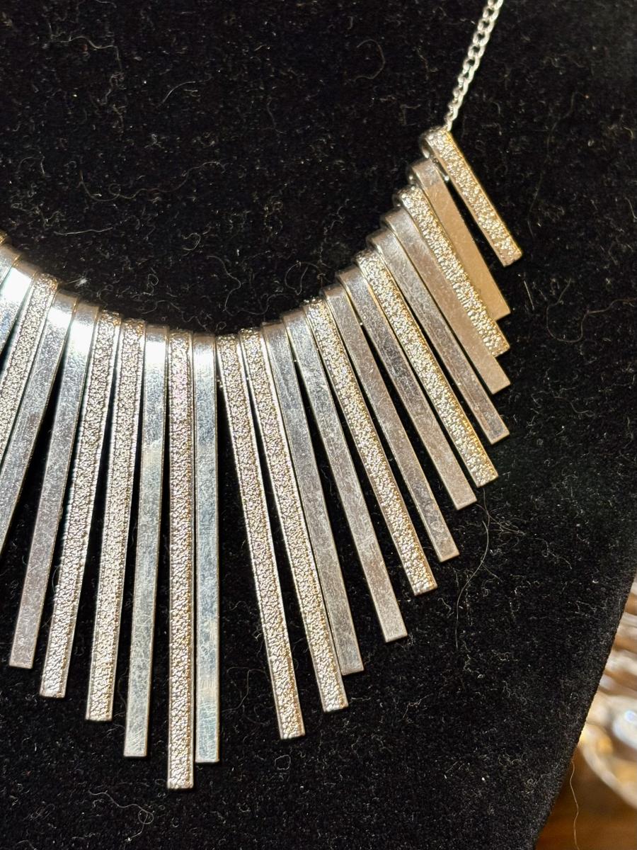 Silver Tone Fan Statement Necklace picture