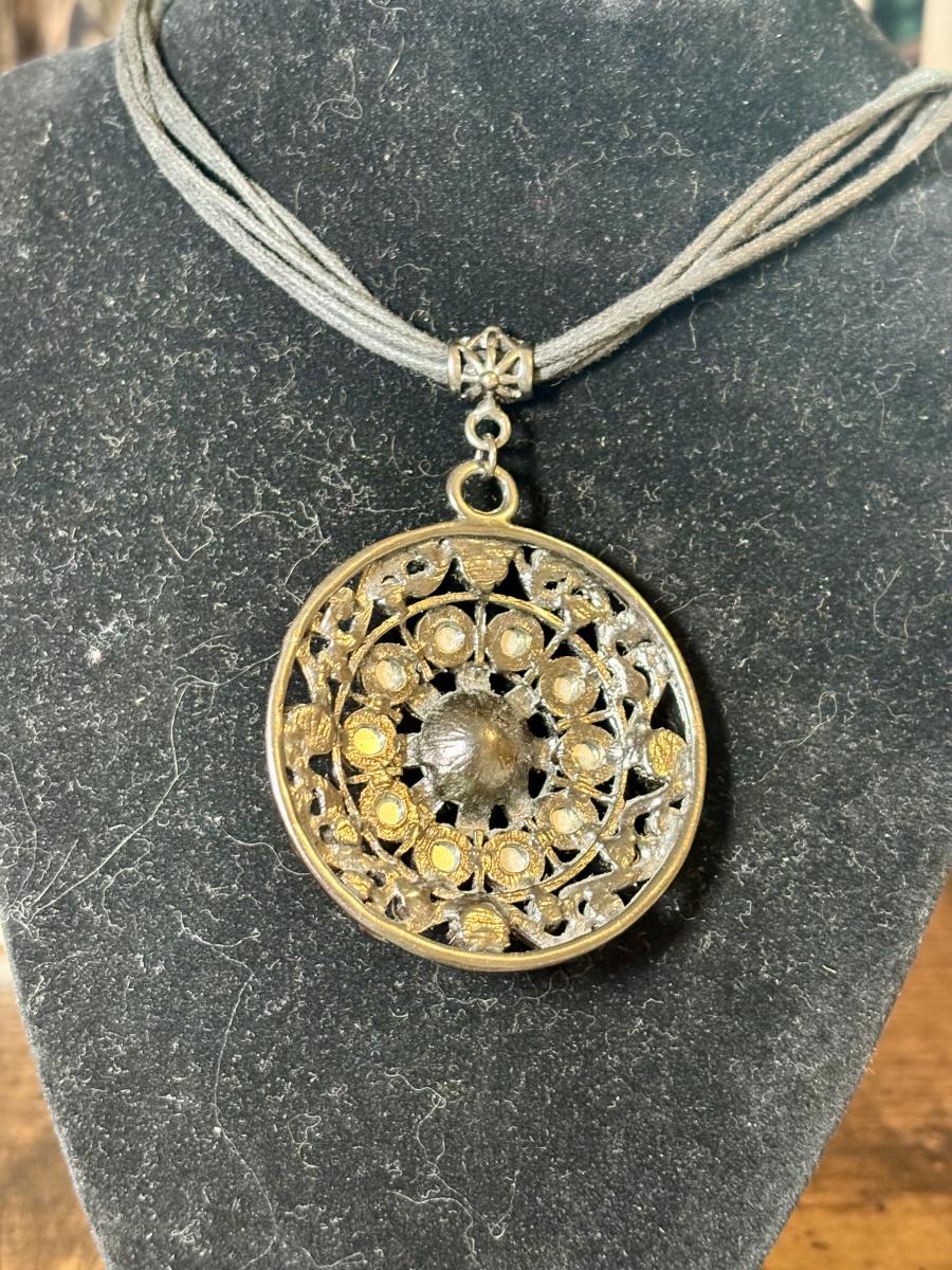 Boho Large Circle Pendent Sliver Tone Necklace picture