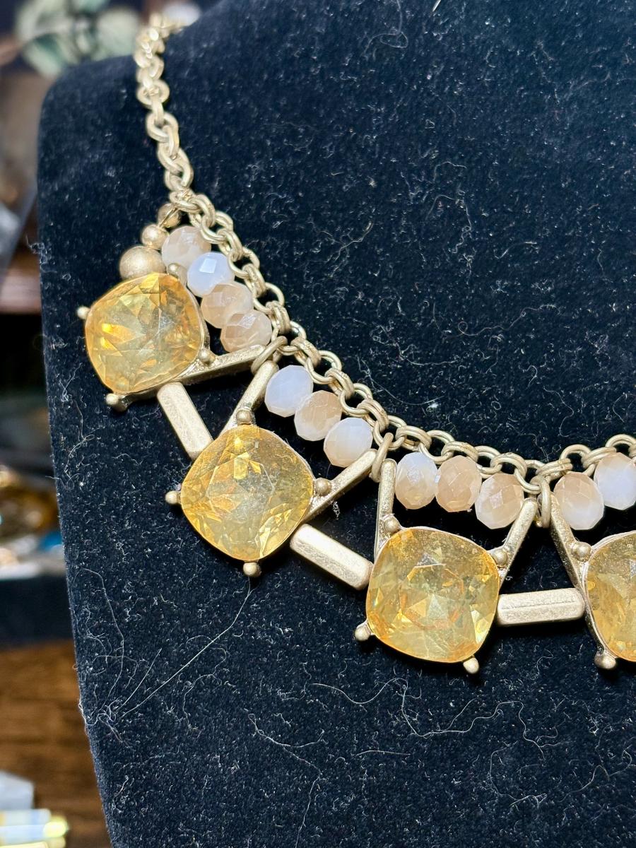 Orange & Gold Tone Faceted Gem Statement Necklace picture