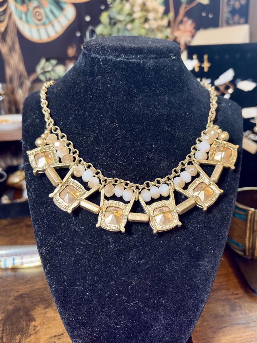 Orange & Gold Tone Faceted Gem Statement Necklace picture