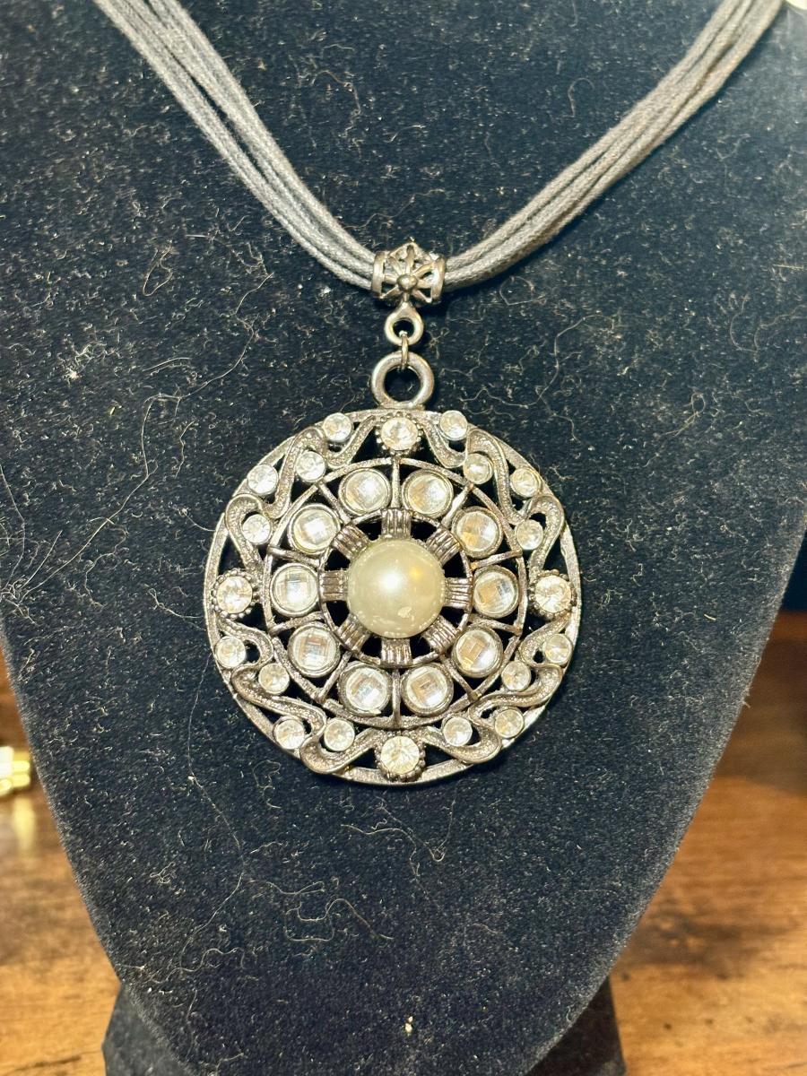Boho Large Circle Pendent Sliver Tone Necklace picture