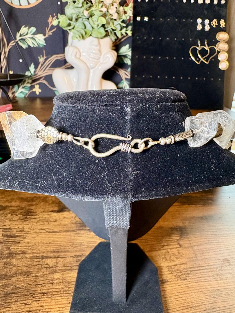 Chunky Clear Quartz & Bronze Metal Bead Necklace picture