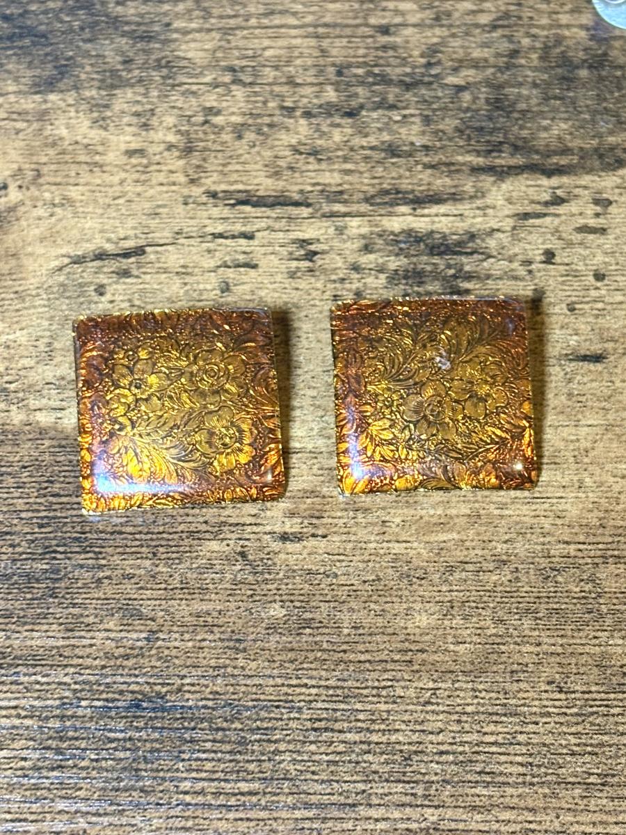 Orange Resin Floral Square Earrings picture