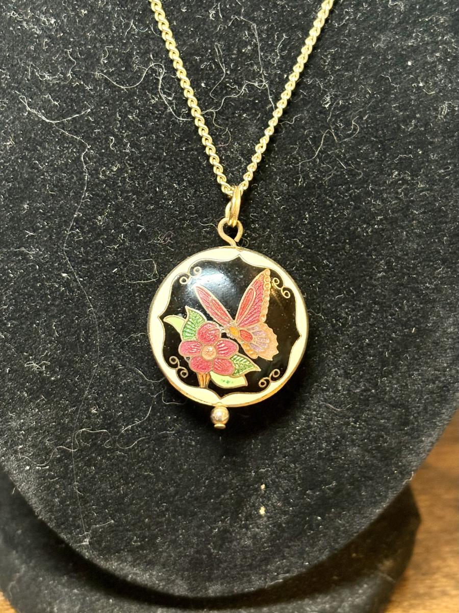 Cloisonn&eacute; Butterfly Gold Tone Necklace picture