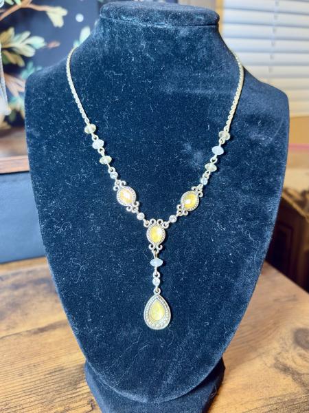 AVON Yellow & Silver-Toned Teardrop Lariat Necklace