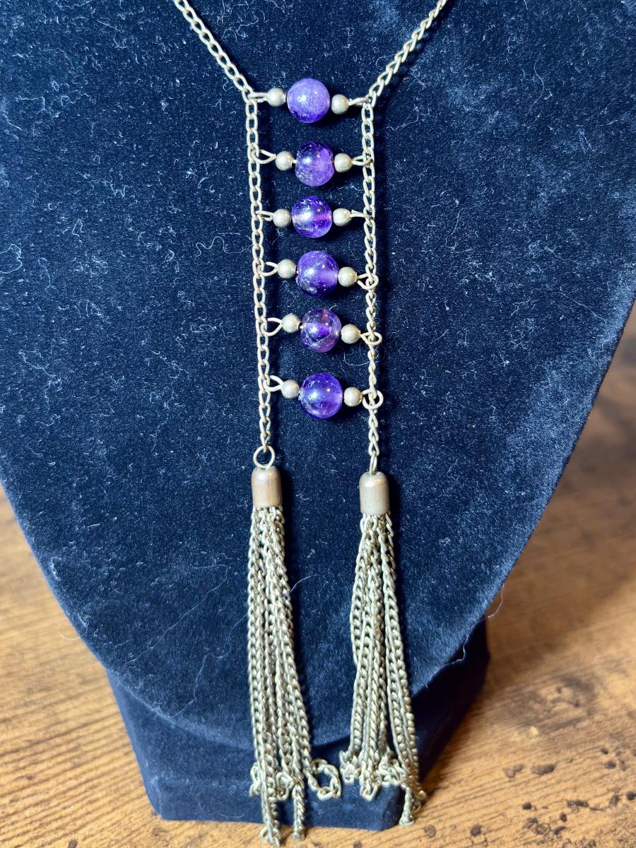 Zad Amethyst Bronze Tone Tassel Necklace picture