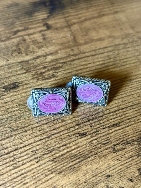Rhodochrosite Crystal Bronze Tone Square Clip on Earrings