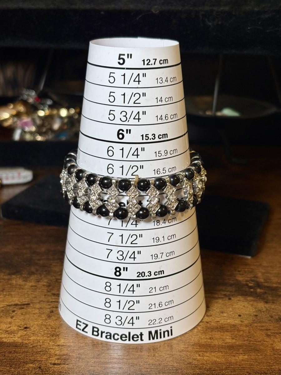 Black & Silver Tone Rhinestone Stretch Bracelet picture