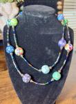 Hand Painted Beaded Silver Tone Necklace