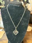 Lotus Shaped &ldquo;OM&rdquo; Silver Tone Necklace