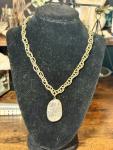 Grey Moss Agate Crystal Pendent on a Gold Tone Chain