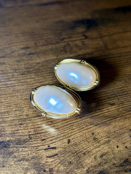 Richelieu Faux Pearl Gold Tone Oval Clip Earrings