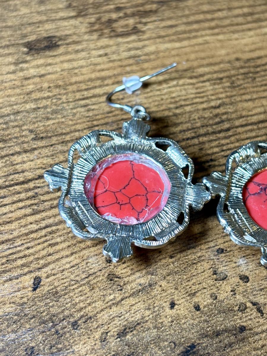 Red Turquoise Gold Tone Earrings picture