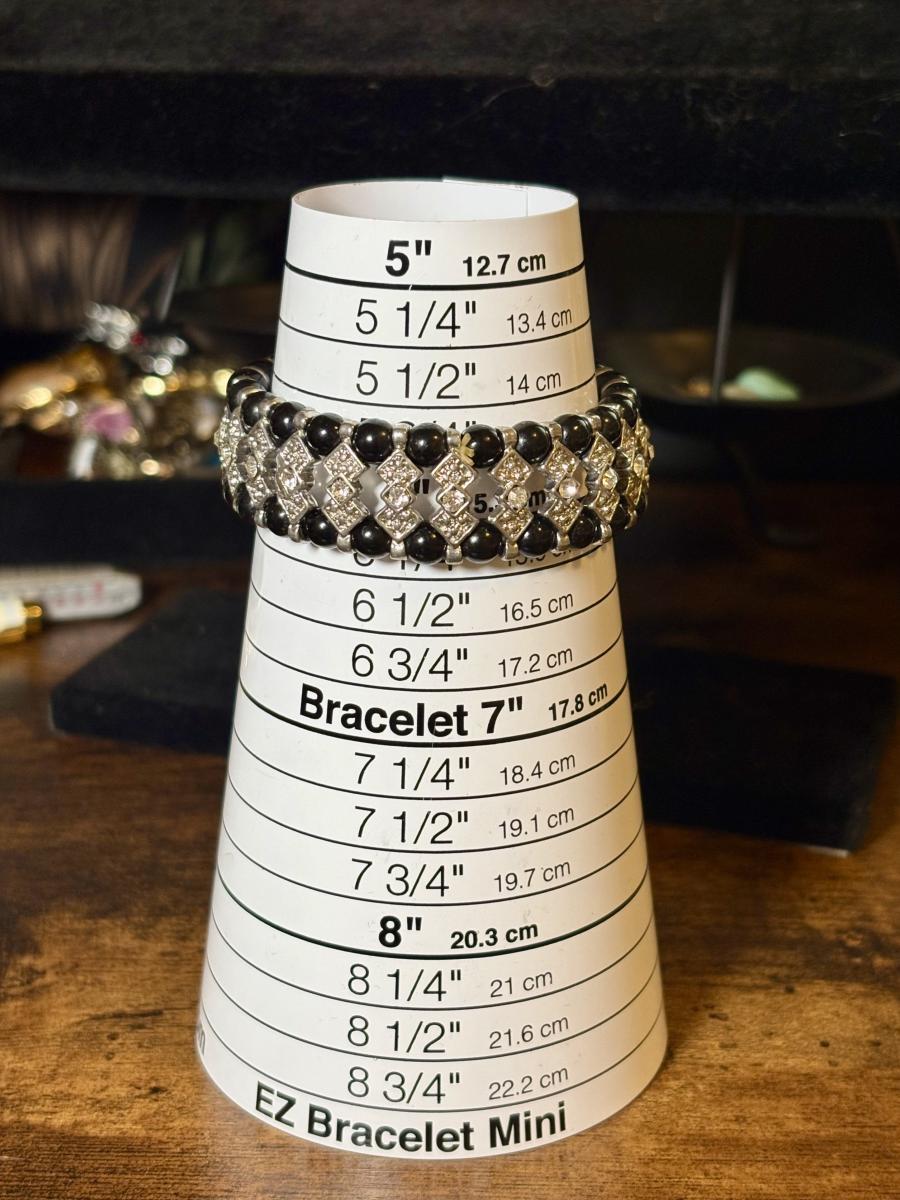Black & Silver Tone Rhinestone Stretch Bracelet picture