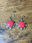 Red Turquoise Gold Tone Earrings