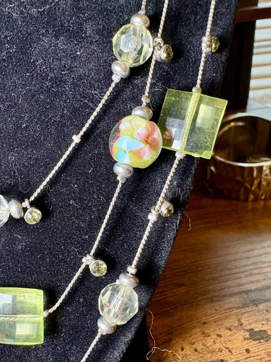 Green Glass Beaded Multi-Chain Necklace picture