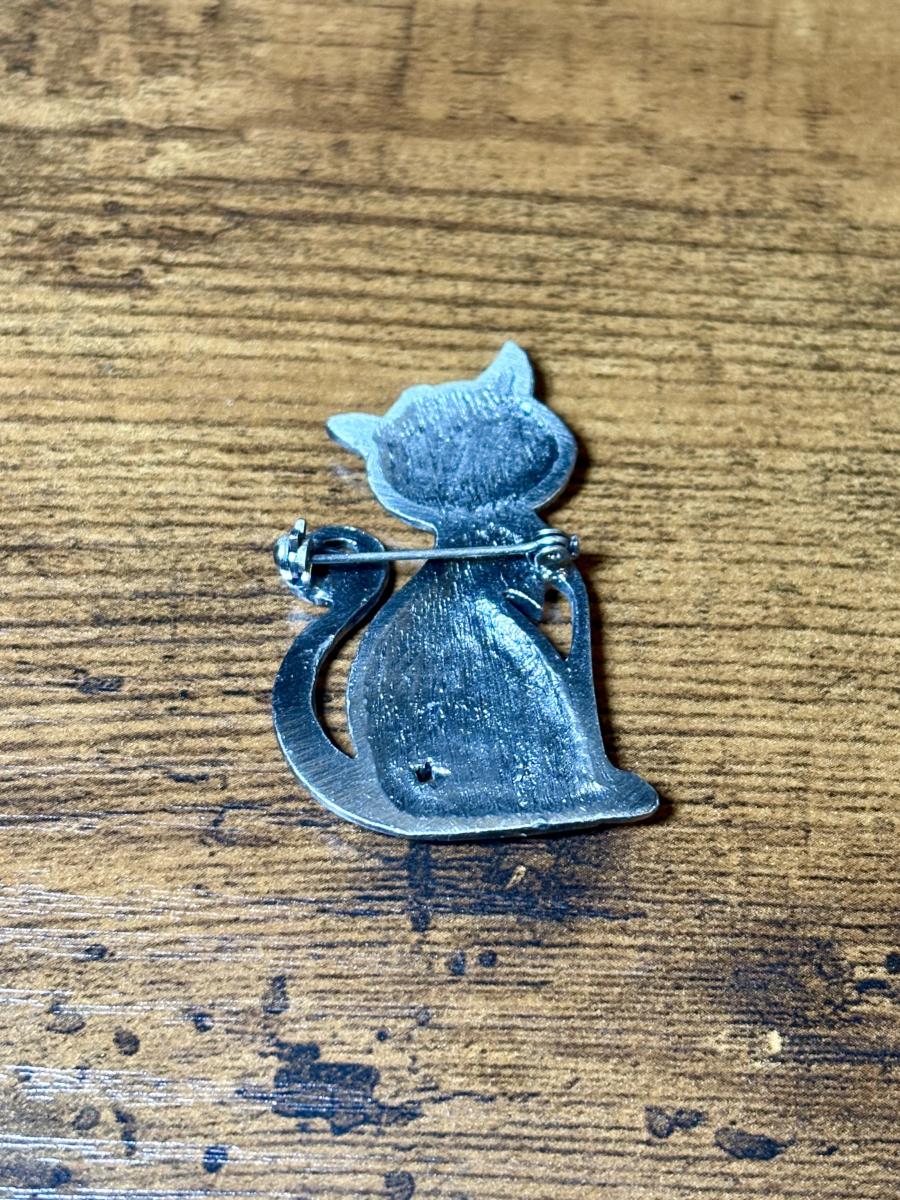 Art Deco Silver Tone Cat Brooch picture