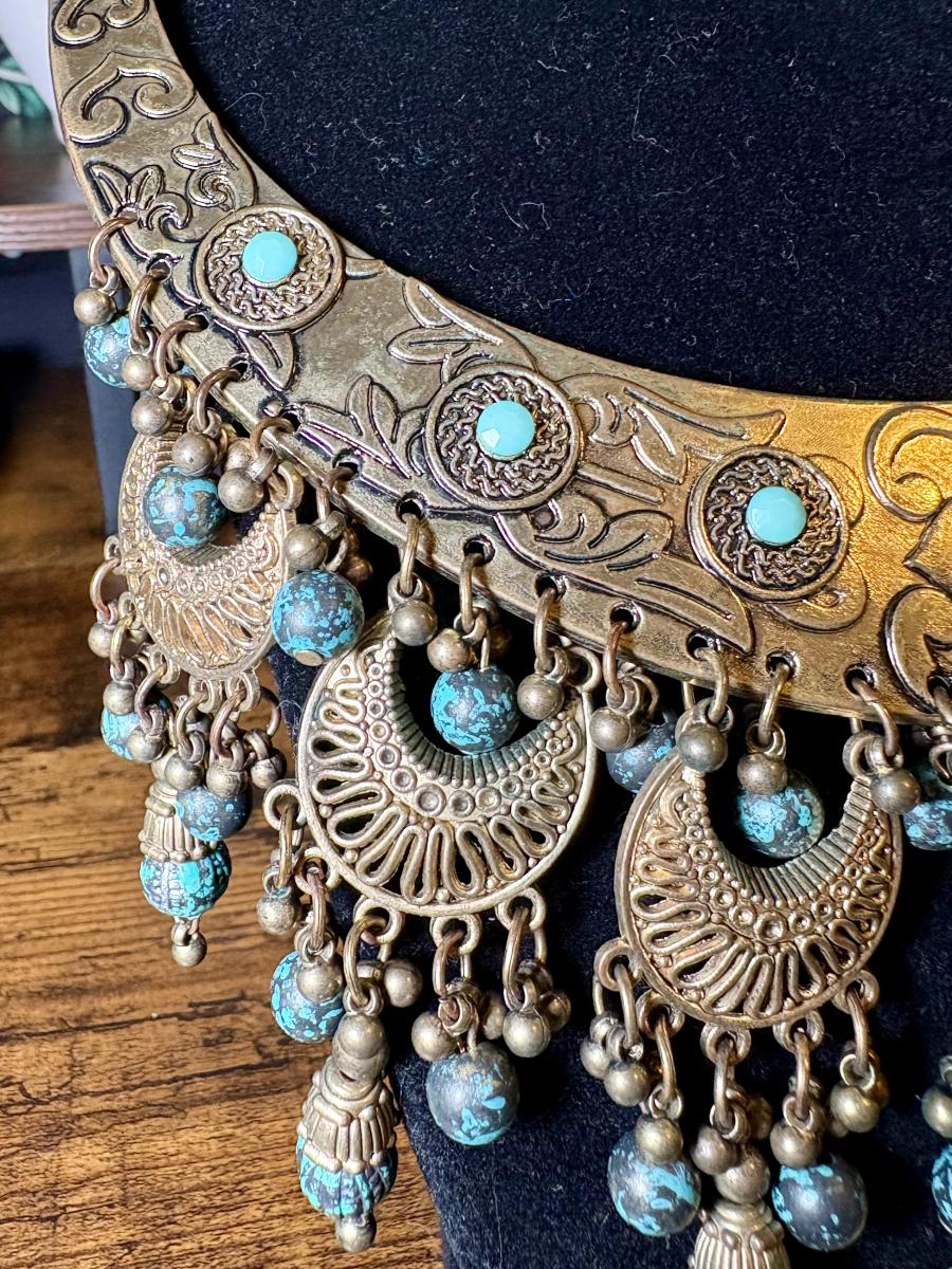 Antique Brass & Turquoise Statement Necklace picture