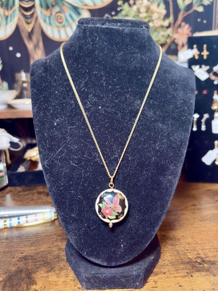 Cloisonn&eacute; Butterfly Gold Tone Necklace
