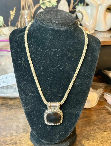 Gothic Victorian Silver Tone Square Pendent Necklac
