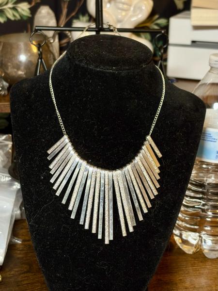 Silver Tone Fan Statement Necklace