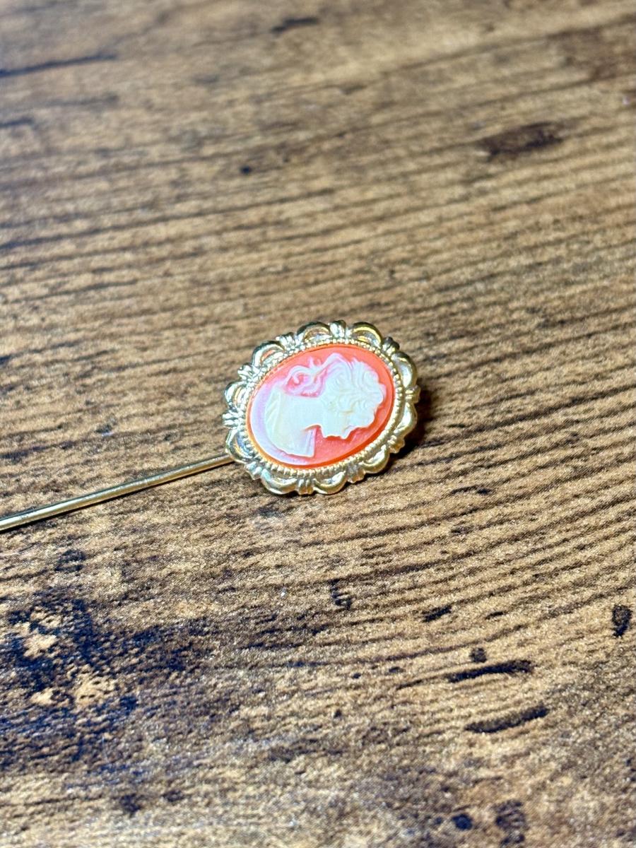 Gold Tone & Orange Cameo Stick Pin picture