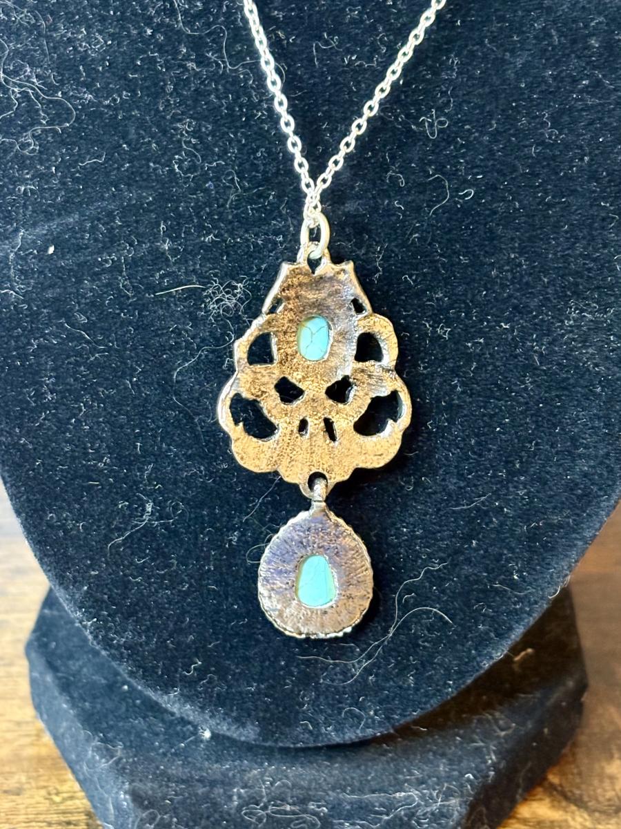 Blue & Silver Tone Boho Style Pendent Necklace picture