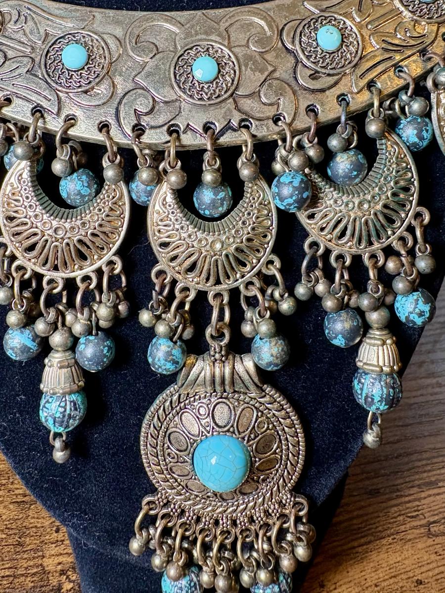 Antique Brass & Turquoise Statement Necklace picture