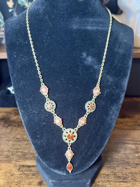 AVON Red & Gold Tone Lariat Necklace