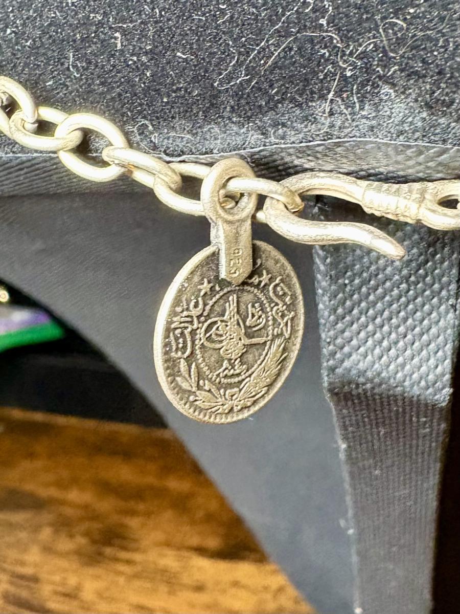 Sterling Sliver Swirl Necklace w/ Coin Charm picture