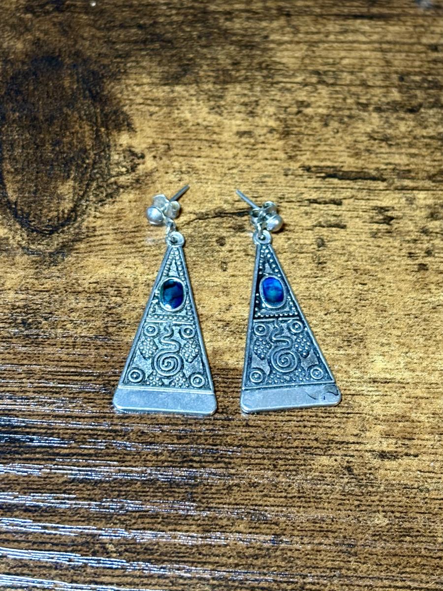 Boho Style Silver Tone Pyramid Earrings picture