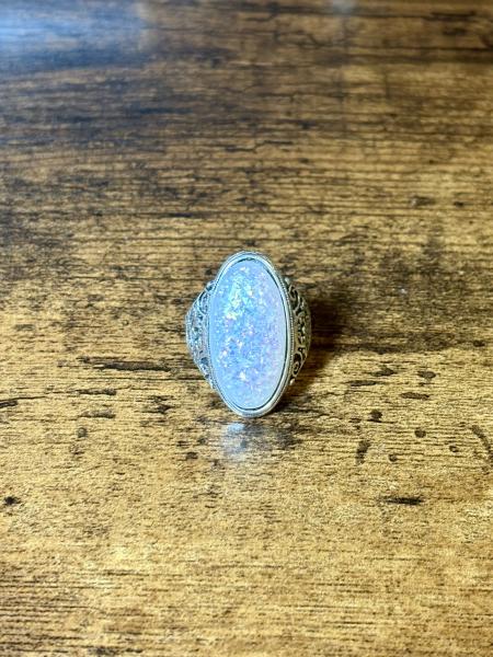 Opalite Sliver Tone Ring (Size 8)