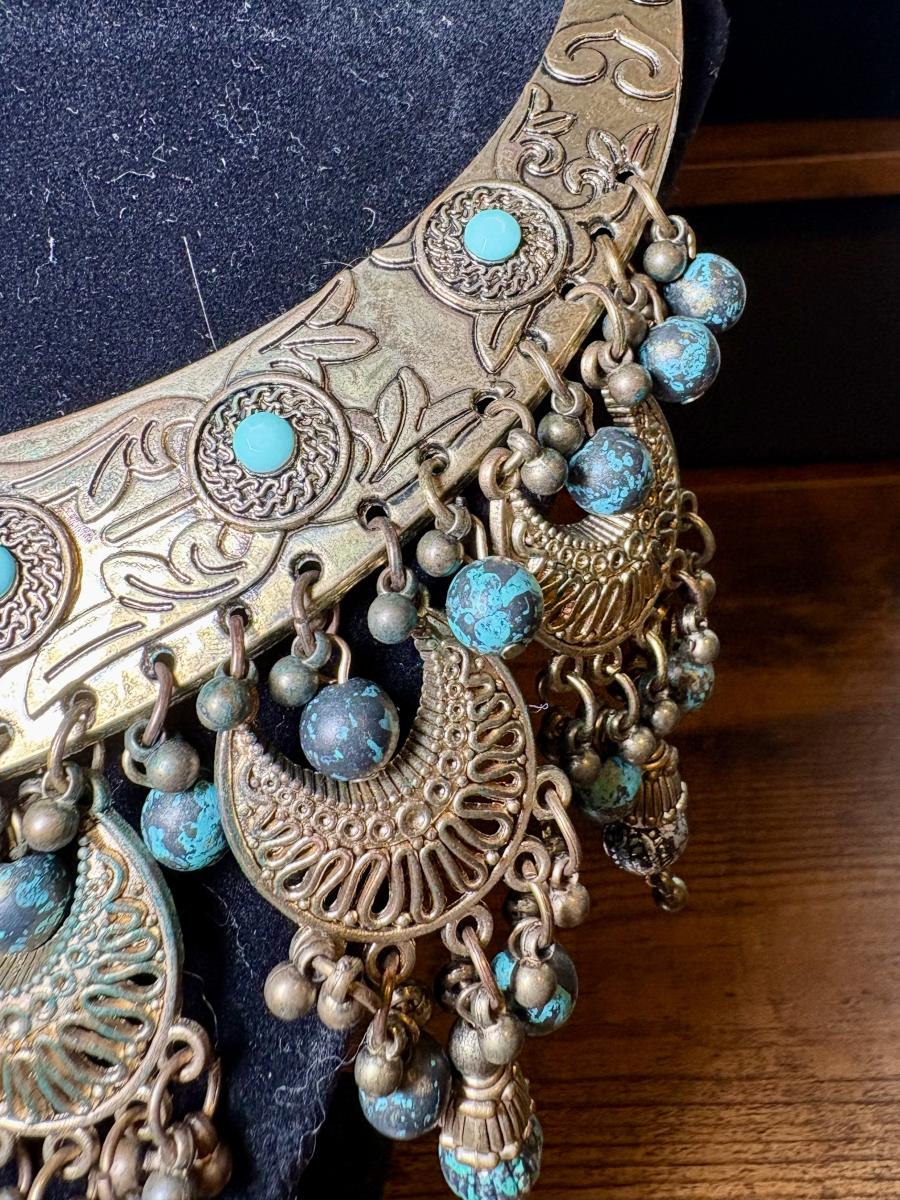 Antique Brass & Turquoise Statement Necklace picture