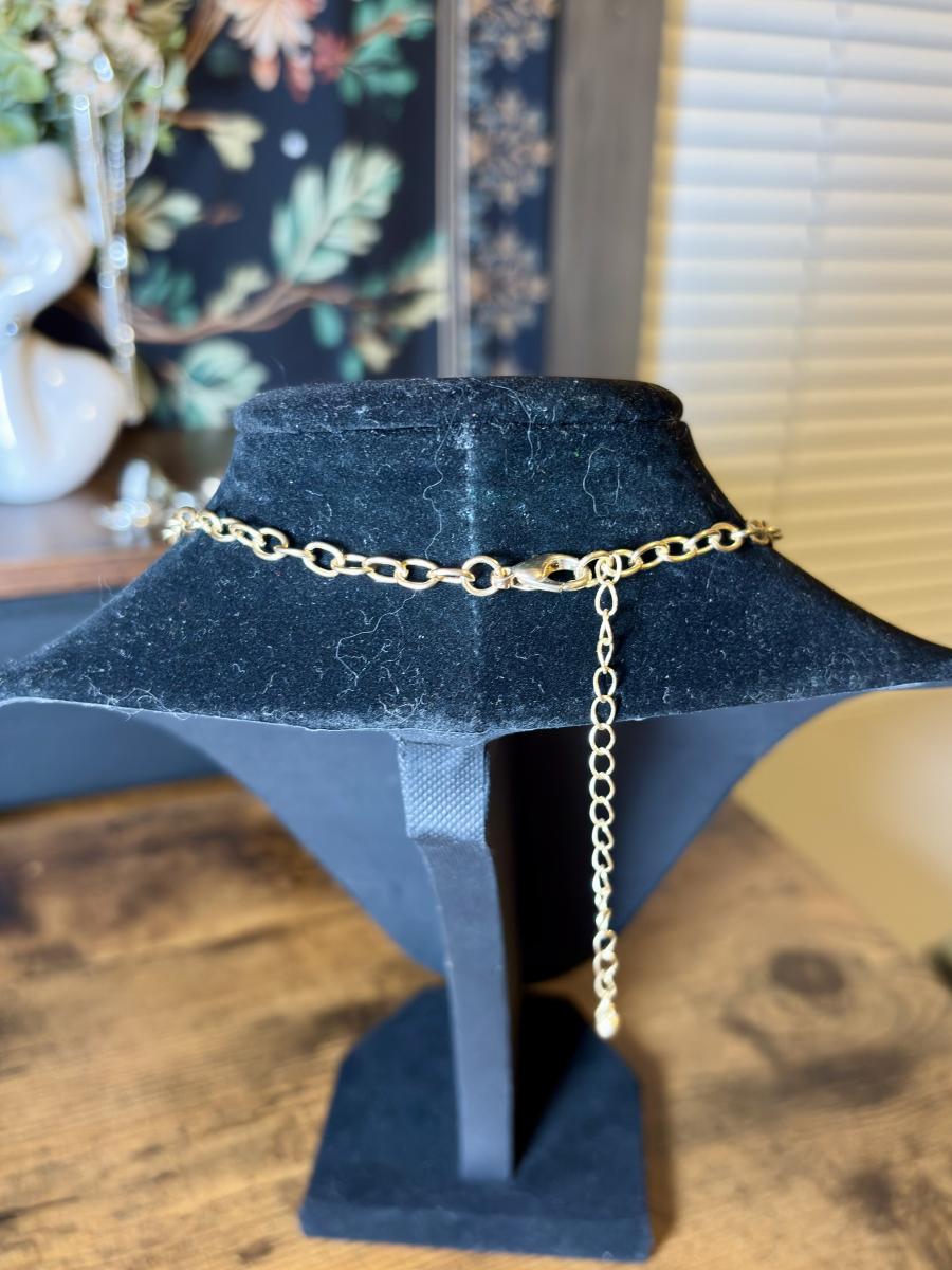 Chunky Gold Tone & Blue Statement Necklace picture